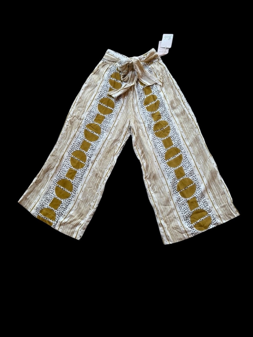 NWT Sseko 100% Rayon Easy Black, Mustard & White Crop Trouser in Solstice